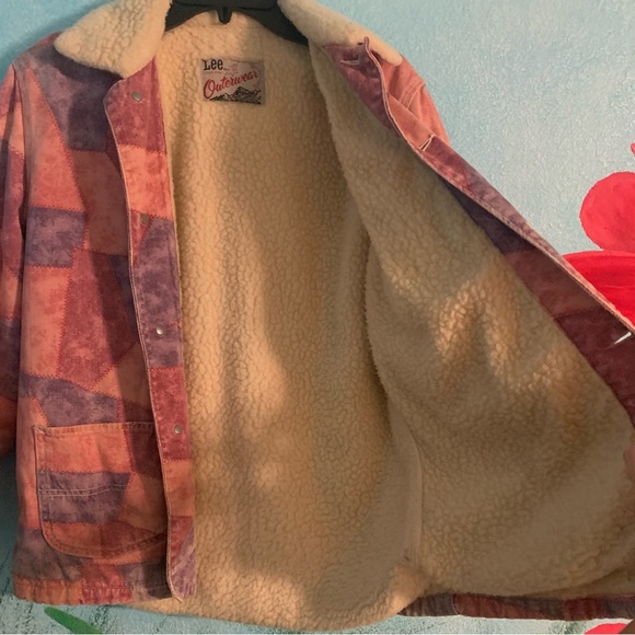 Vintage union Made LEE pink patchwork Sherpa lined utility jacket let HTF - Picture 4 of 8